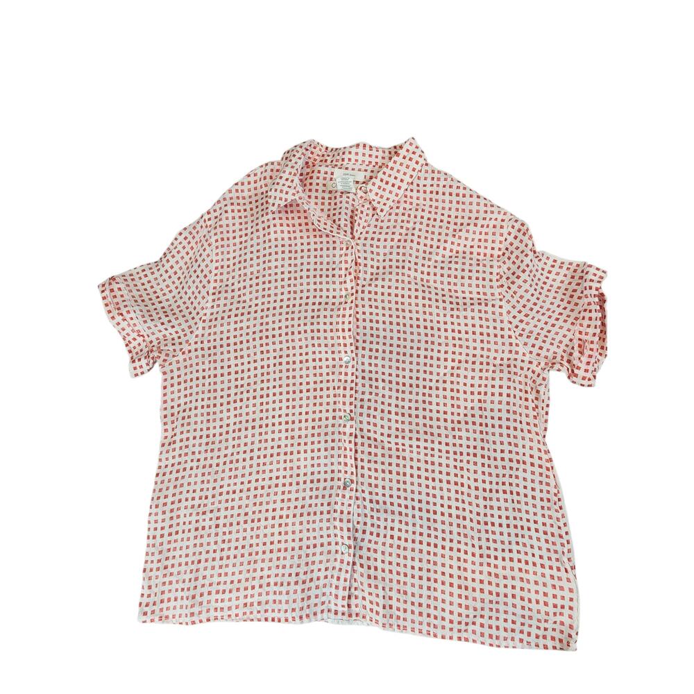 C‎ & C California sz Medium 100% linen button down square print lightweight